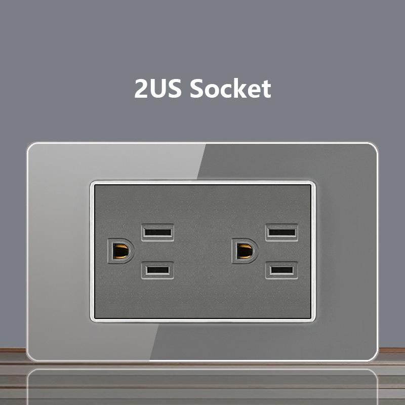 Italy Chile Socket with USB Smart Type-c 20W Fast Charging Glass Wall Electric Light Switch,Thai US Brazil Dual USB Power Socket
