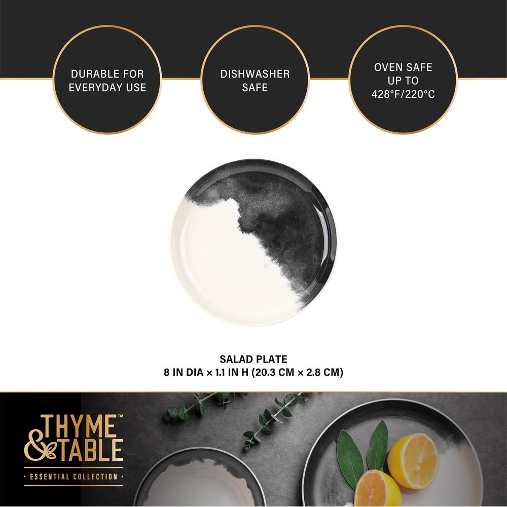 2 Pack Stoneware Salad Plate Microwave Dishwasher Oven Safe Round Abstract Grey Drip Collection Drip Pattern Home Kitchen Decor