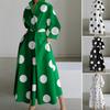 Boho Polka Dots Print Womens Wrap Shirt Dress Long Sleeve Maxi V Neck Swing Dress Lapel Collar Long Dress