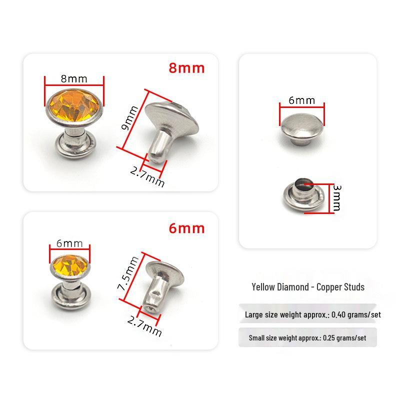 6-8mm Colored Silver Edge Tube Studs, Glass Inlaid Rivets for Clothing Decoration.