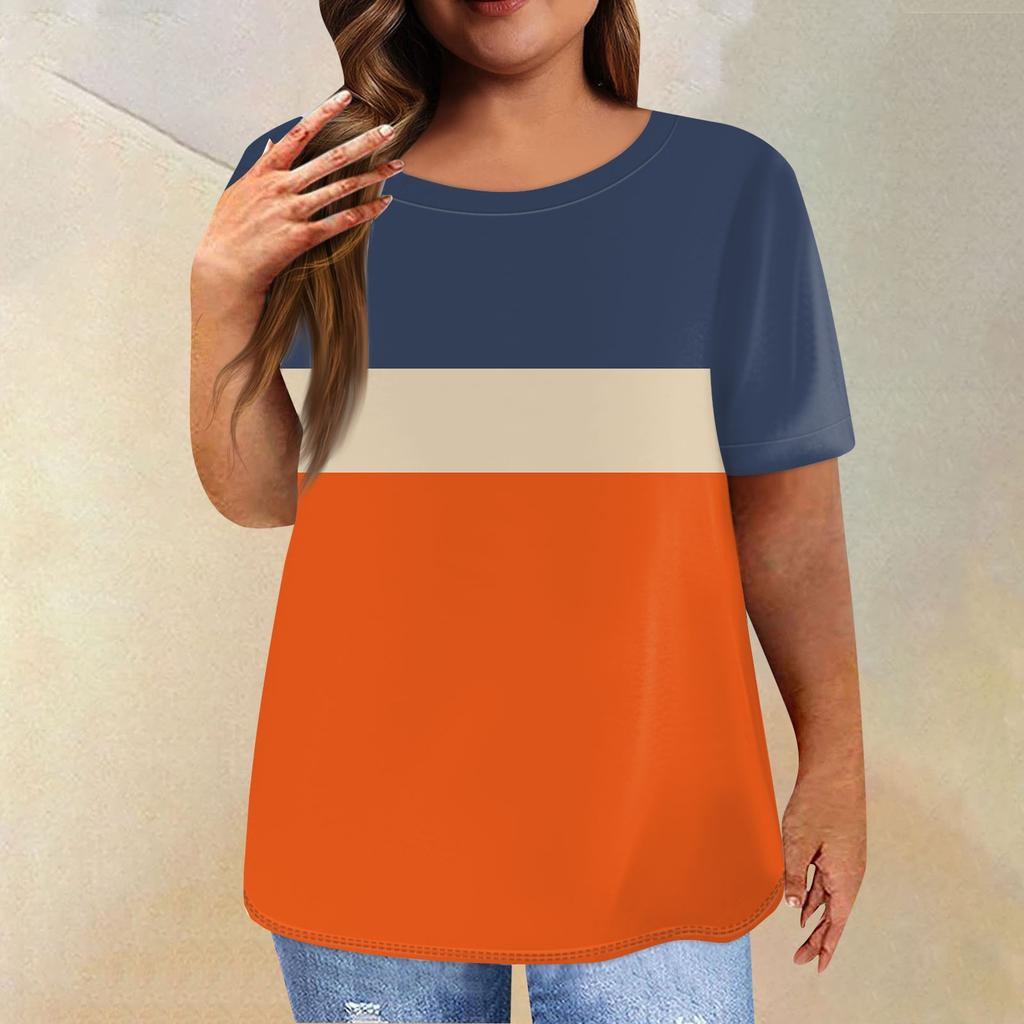 Women's Short Sleeve Shirt Round Neck Plus Size T Shirt Printed Casual Tops
