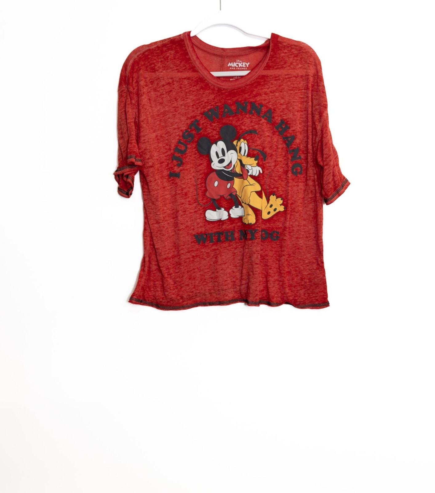 Disney Size L 12-14 Youth Mickey And Friends I Just Wanna Hang With My Dog Red L