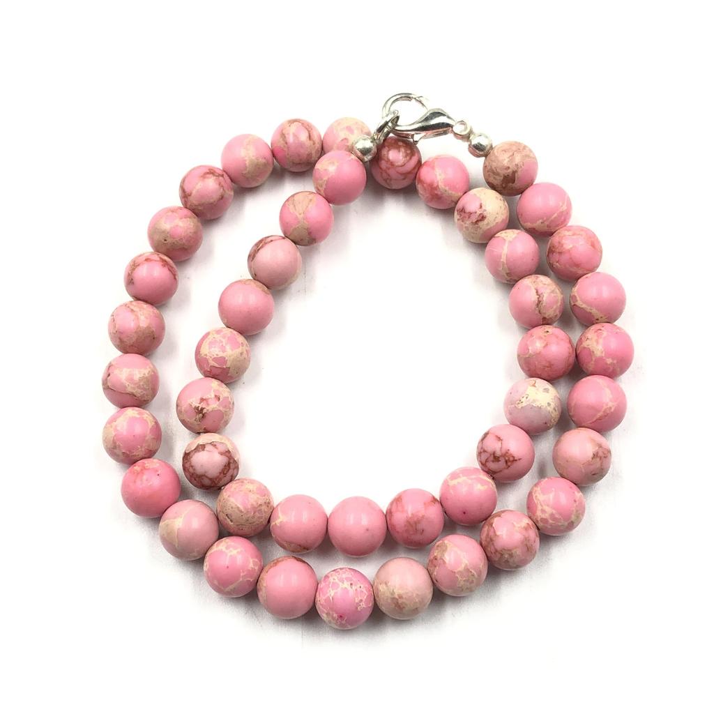 8mm Natural Pink Copper Turquoise Gemstone Round Beads Jewelry Handmade Minimalist Bead Necklace 17-20" For Gift 8BN-71