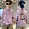 Korean-Style Boys' Fake Two-Piece Long-Sleeve T-Shirt - 2026 Spring/Autumn Collection, Pure Cotton Base Layer Top for Medium/Large Children.