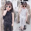 Summer Thin Chiffon Set for Girls, Fashionable Polka Dot Children's Clothing, Trendy Two-Piece Korean Style Summer Outfit for Toddlers and Young
