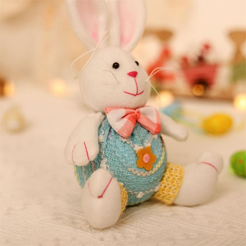 1pair Cloth Rabbit Easter Figurine Craft Hangable Rabbit Ornament Mini Garden Supplies Desk Home Figurine Ornament