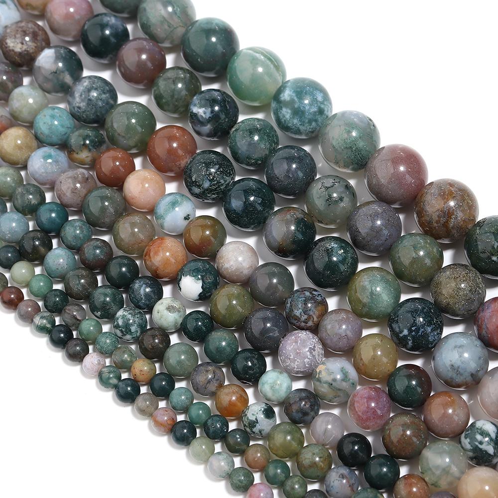 1 Strang Naturstein Indischer Achat Perlen Rund Echter Stein Perlenstrang Lose Edelsteine für DIY Armband Halskette Schmuckherstellung