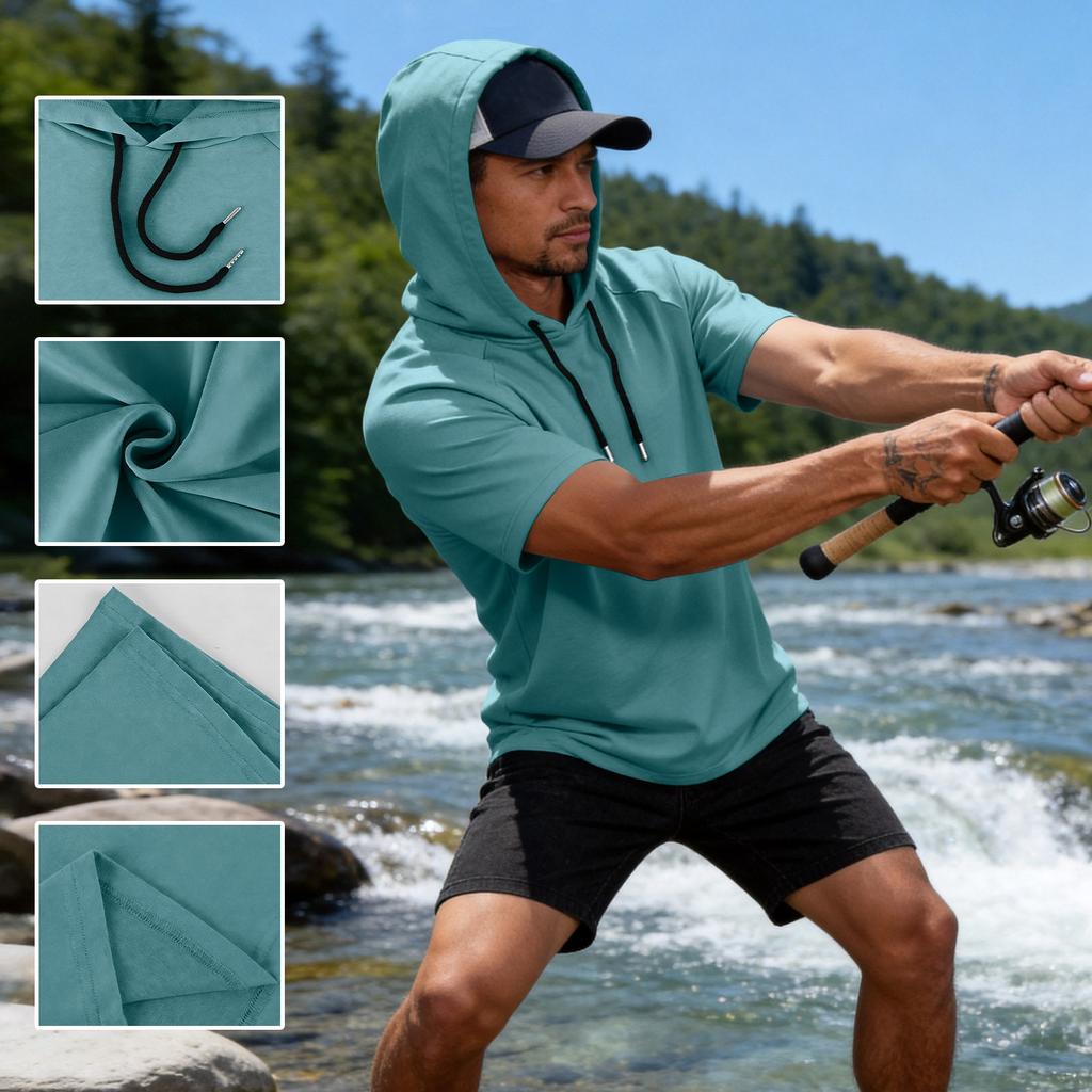 Men's Breathable Lightweight Short Sleeve Hoodie, Sport Casual Tops For Fishing, Fitness & Outdoor Sports