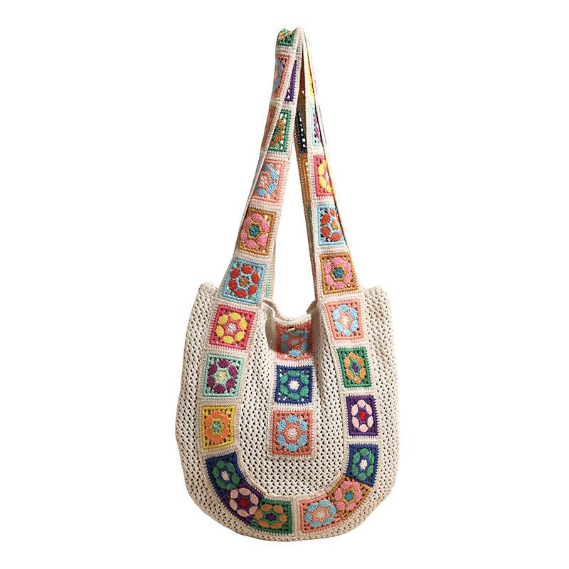 Bohemian Handwoven Tote Bag Large Capacity Cotton Casual Travel Purse For Daily Use