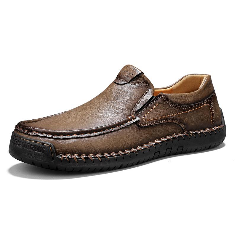 2025 New Hand-Stitched Men s Leather Loafers - Soft Sole, Casual, Large Size, Flat Bottom 48