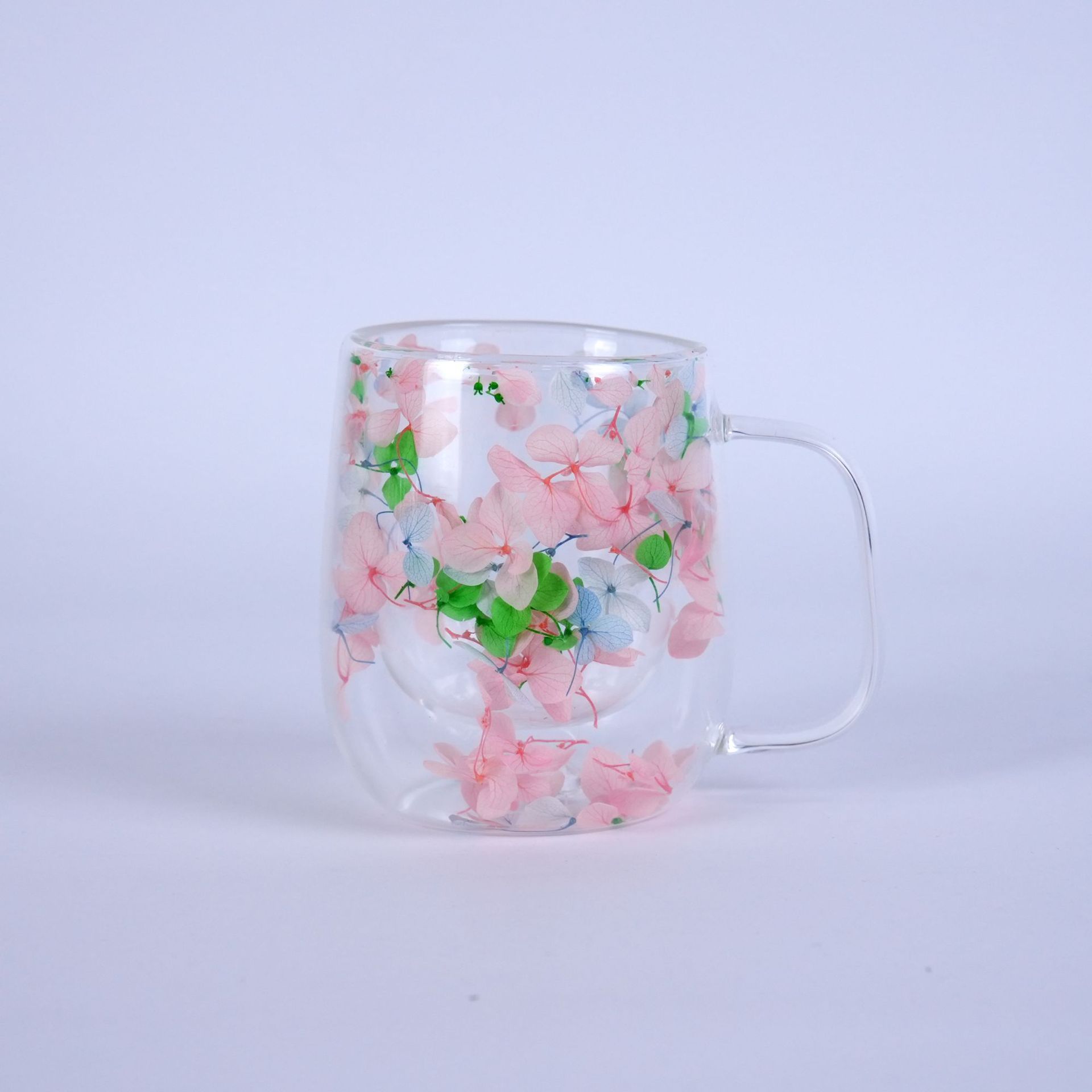 

Double Walled Glass Drinking Cup With Handle And Petal Shaped Water Cup One Size