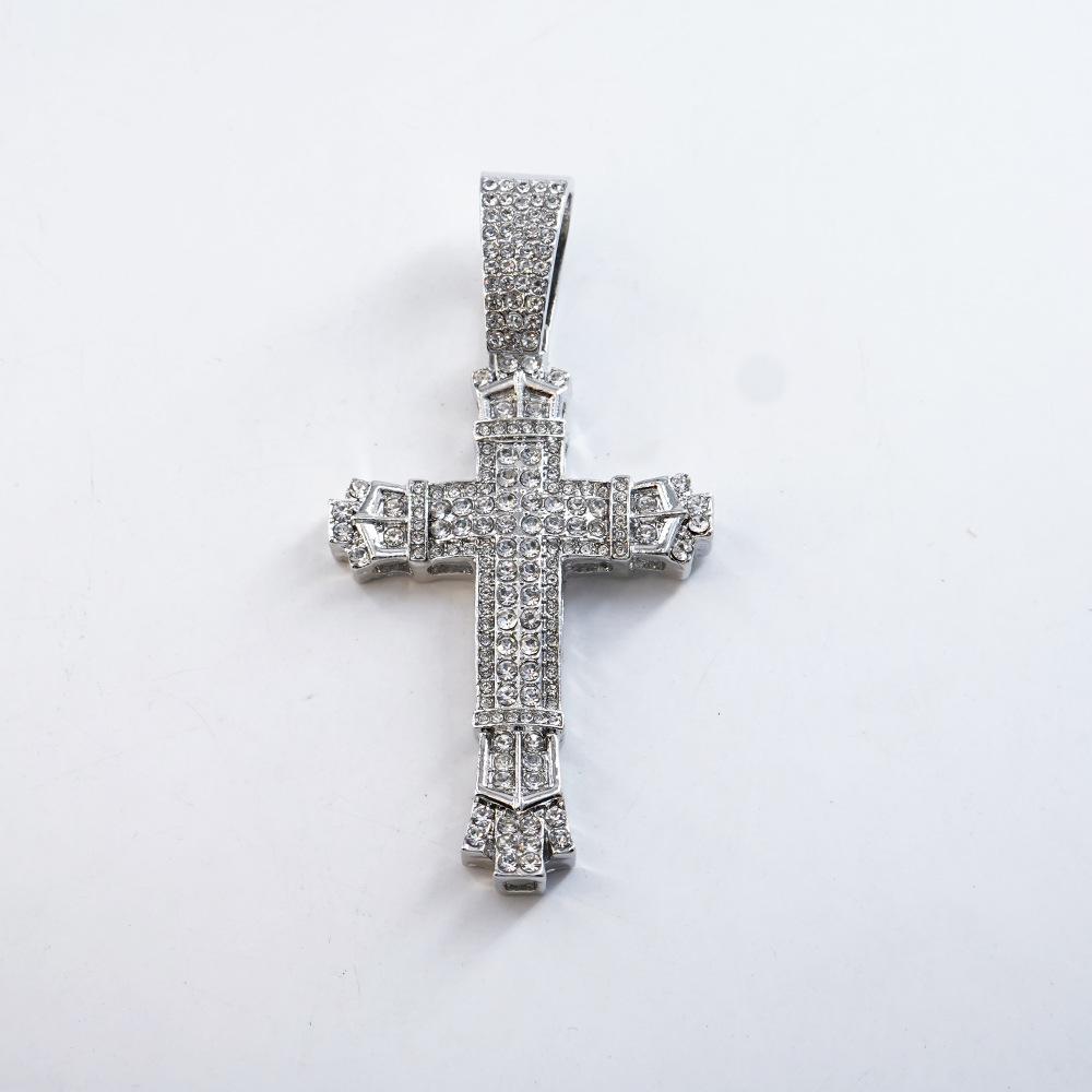 Hot Selling Street Hip-hop Cross Cuban Chain in Europe and America, American Personality Full Diamond Cross with Buckle Cuban Chain