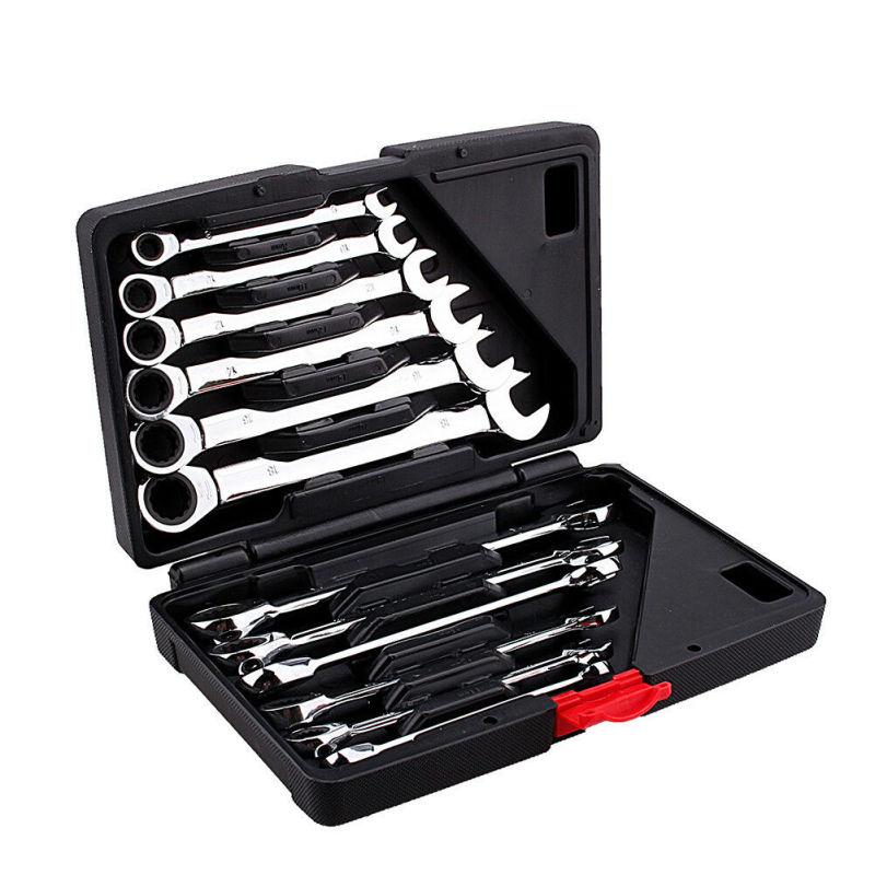12Pcs/Set Metric Flexible/Fixed Spanners Ratchet Wrench Polished Tool Kit 8-19mm