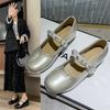Square Head Silver Mary Jane Shoes Women's Summer Skirt Temperament Versatile Small Leather Shoes Flat Bottom Shallow Mouth Single Shoes Doudou Shoes