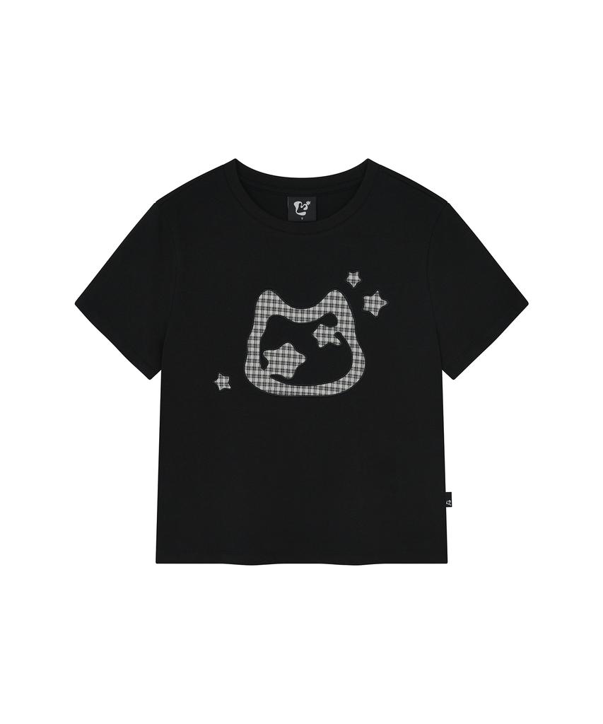 LMR Cat Symbol Applique Short Sleeve T-Shirt Black