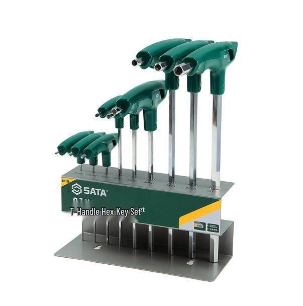 SATA 9-Piece Hex Key Set: T-Handle Ball End 09117 & Flat End L-Handle 09118, Sizes 1.5-10mm.