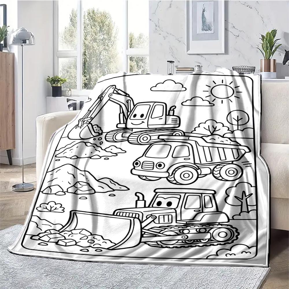 excavator Theme Printed Blanket - Perfect for Couch, Bed, Travel & Outdoor Use | Machine Washable, Cozy & Durable.