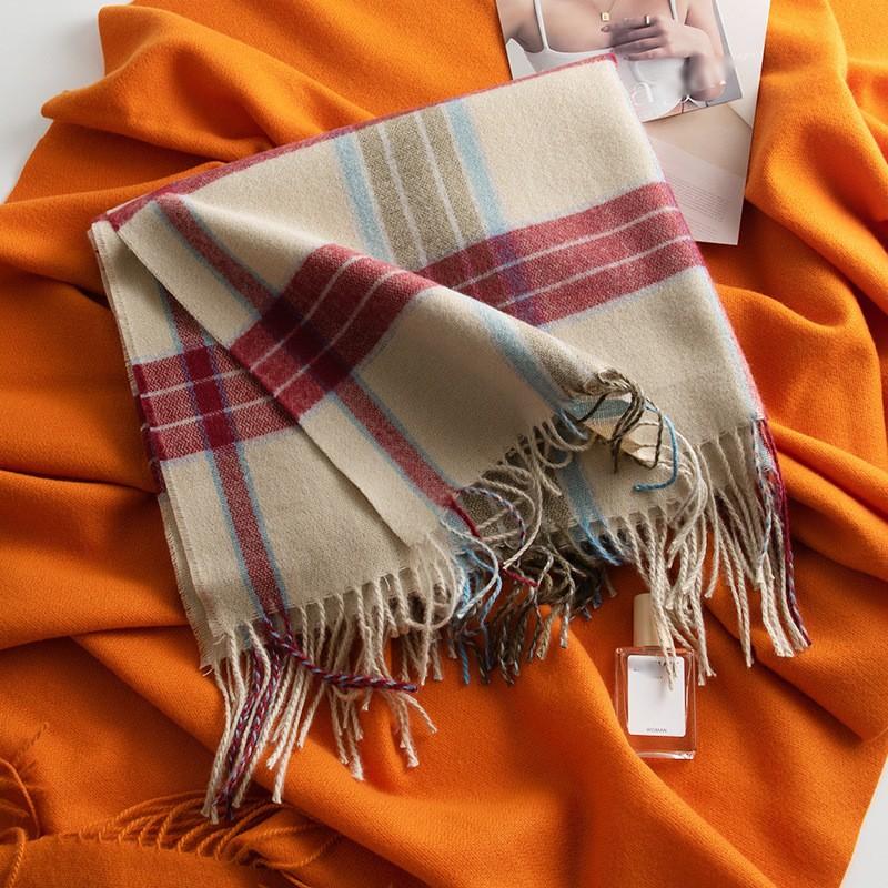 Winter New Plaid Scarf Printed Tassel Imitation Cashmere Scarf Fashionable Sweet Shawl Mid Length Thick Warm Scarf