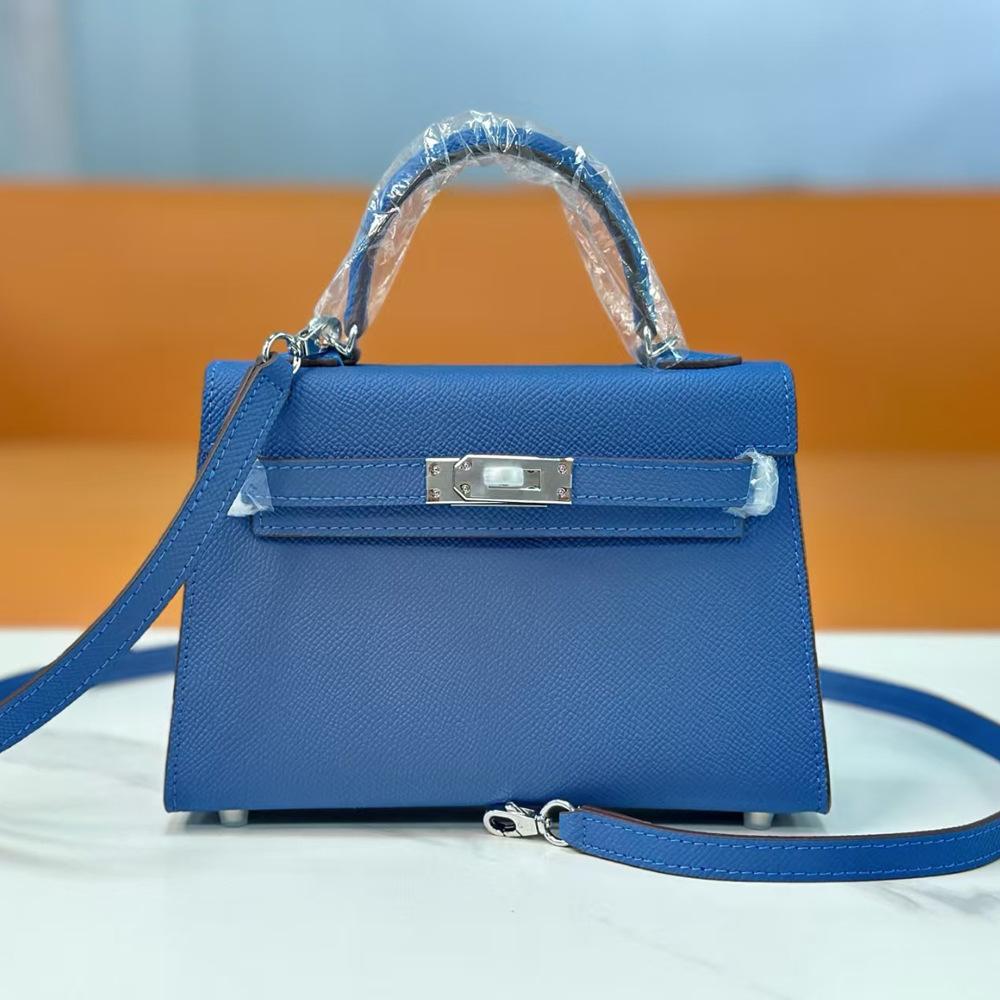 Mini-Tasche mit Palmenmuster Segeltuch Breiter Schultergurt Leder Damen Verschluss-Handtasche Einzel-Schulter Crossbody 19x10x6cm blue