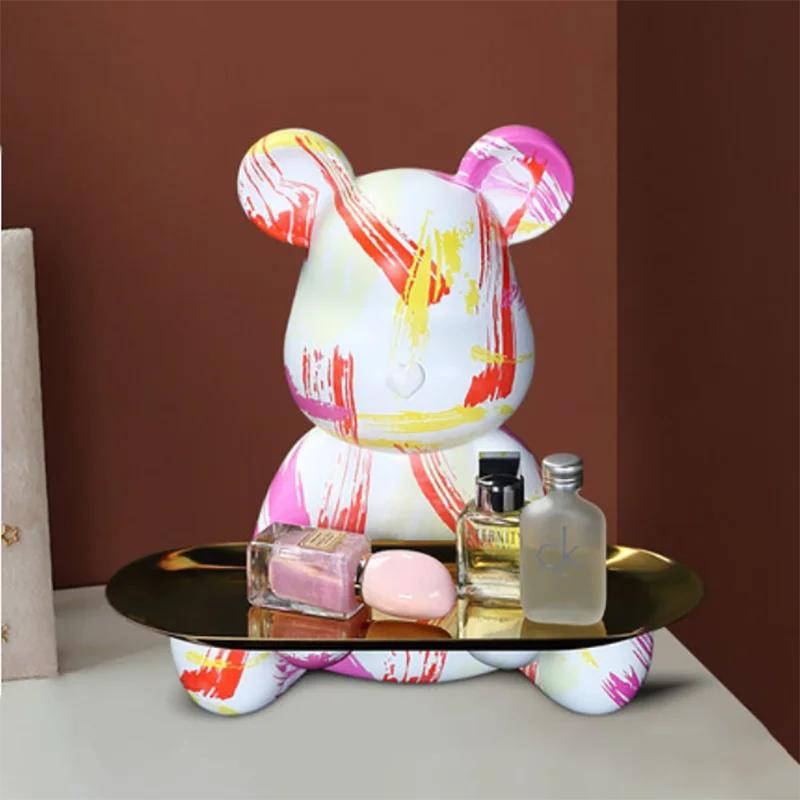 Creative Home Accessories Graffiti Bear Figurine Animal Statue Keys Storage Shelf Modern Room Sculpture Table Decor Statues