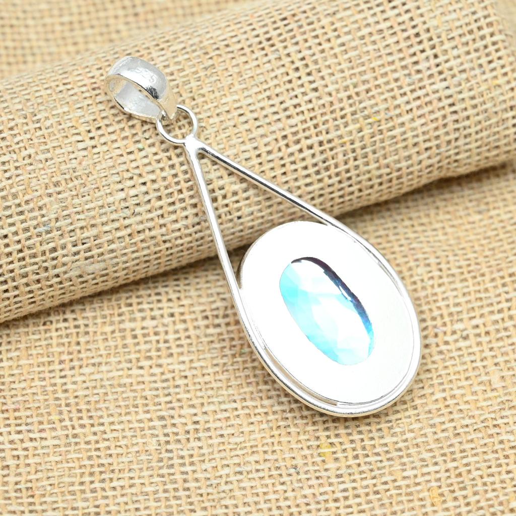 Rainbow Mystic Topaz Gemstone Solid 925 Sterling Silver Handmade Pendant Jewelry