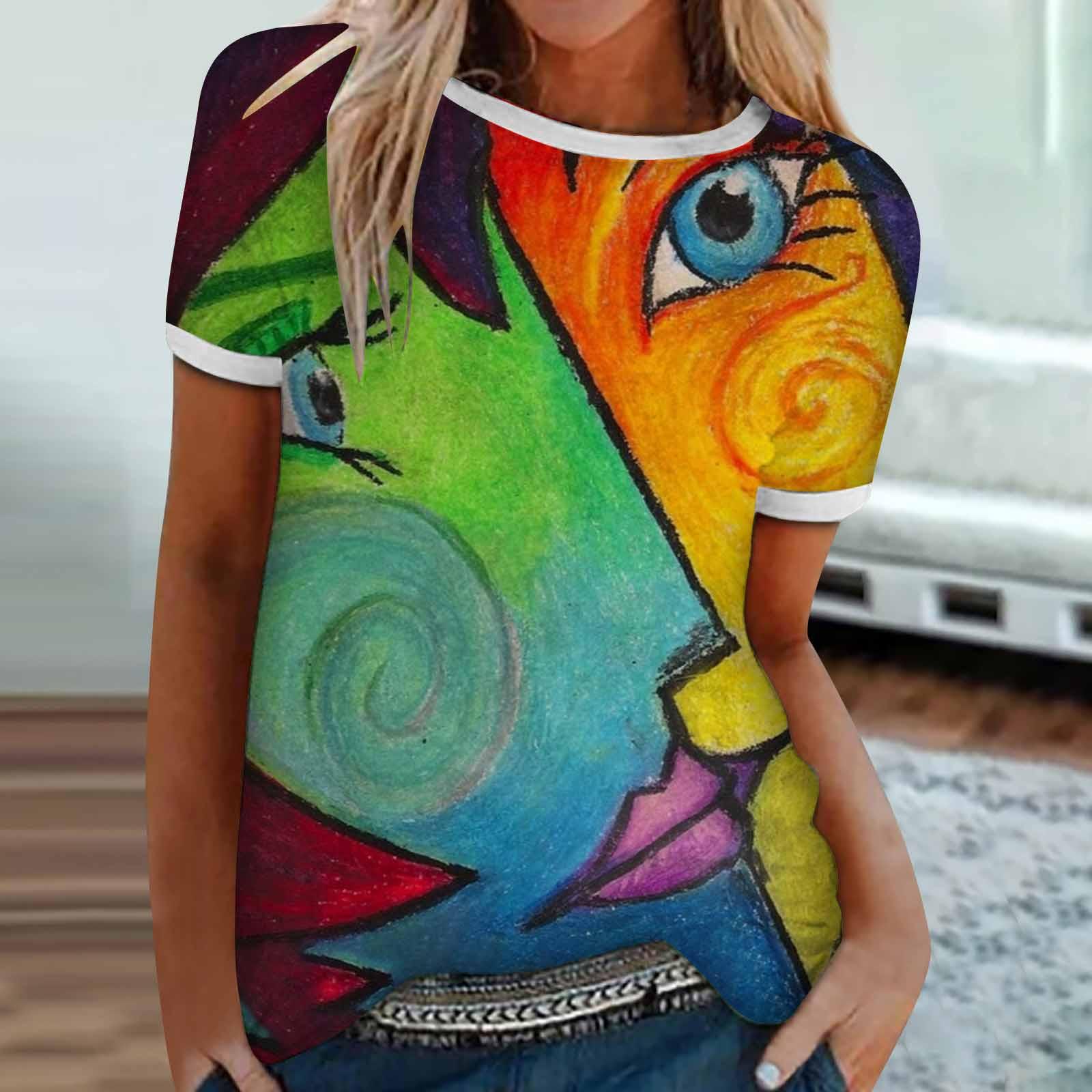 

Женский летний топ с абстрактным принтом, футболка с короткими рукавами в стиле пэчворк, блузка, топы XL зелёный