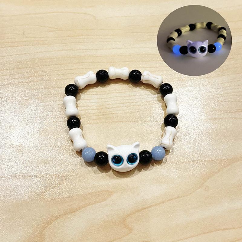 Niedliche Cartoon-Leuchtkatzen-Armbänder für Frauen und Männer, bunt, vielseitig, Perlen, Paar-Armband, Schmuck, Zubehör, Geschenke