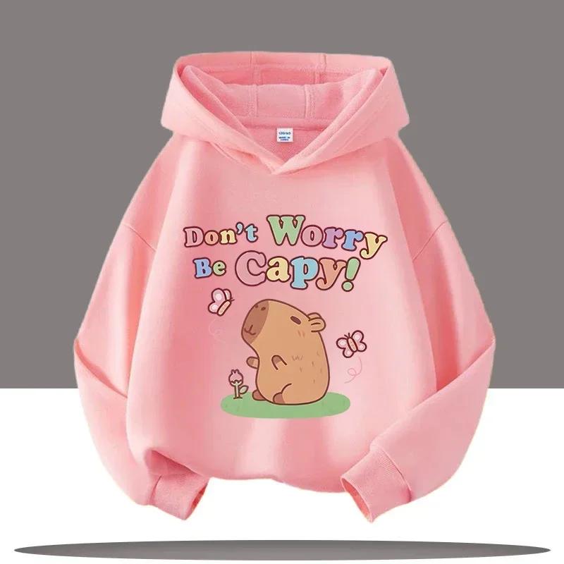 

Теплая детская толстовка с капюшоном на осень и зиму, с рисунком капибары и коалы, толстовка-пуловер для девочек, удобный детский топ 100