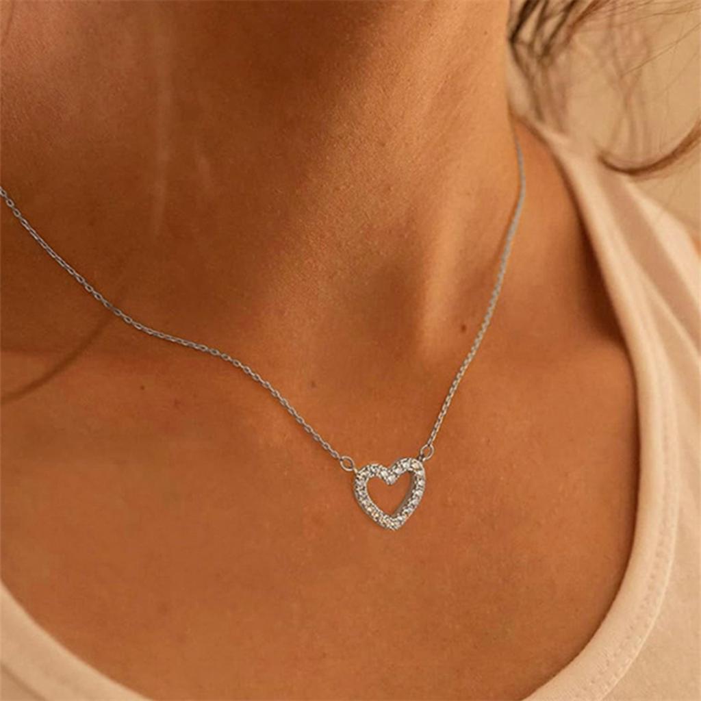 Open Heart Paved Pendant Necklace Delicate Dainty Everyday Jewelry