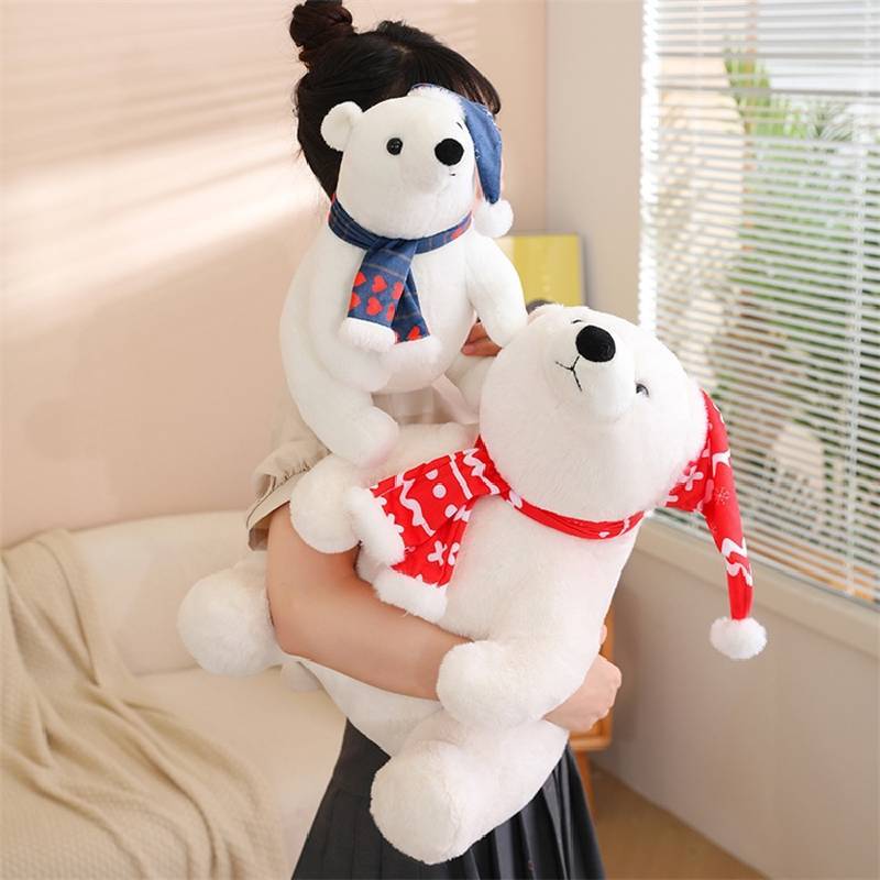 Polar Bear Plush Toy Christmas Edition With Short Plush For Kid And Holiday Gift