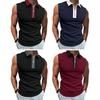 Men Summer Shirt Turn-down Collar Zipper Sleeveless Solid Color Patch Pocket Breathable Pullover Slim Fit Mid Length Casual Daily Top