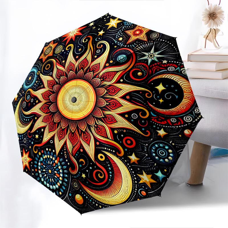 1pc Sun, Mandala, Cosmic Umbrella with Plastic Handle,Compact & Stylish,Suitable for All Seasons YS331003