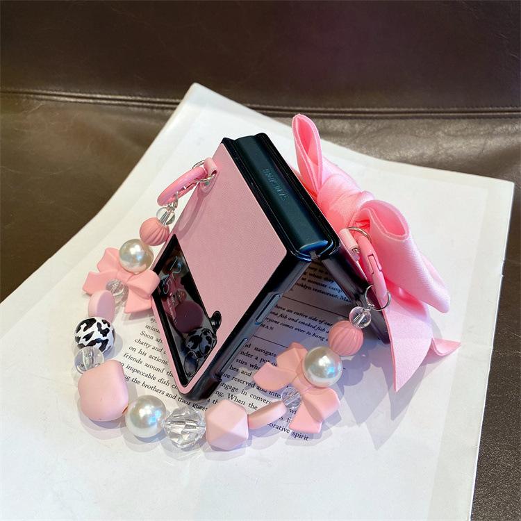 Applicable To Samsung ZFlip5 Mobile Phone Case Folding Screen Solid Color Leather Case Zflip4 Butterfly Portable Chain Back Cover Protective Case