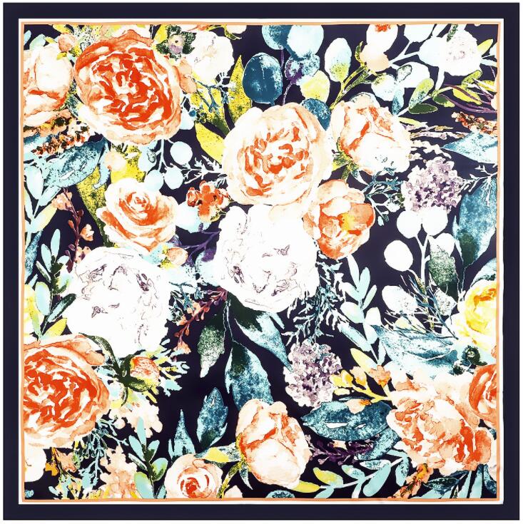 Women Twill Silk Shawl Large Square Scarf 130*130cm Rose Floral Design Oversize Scarves Lady Gifts Present Scarves