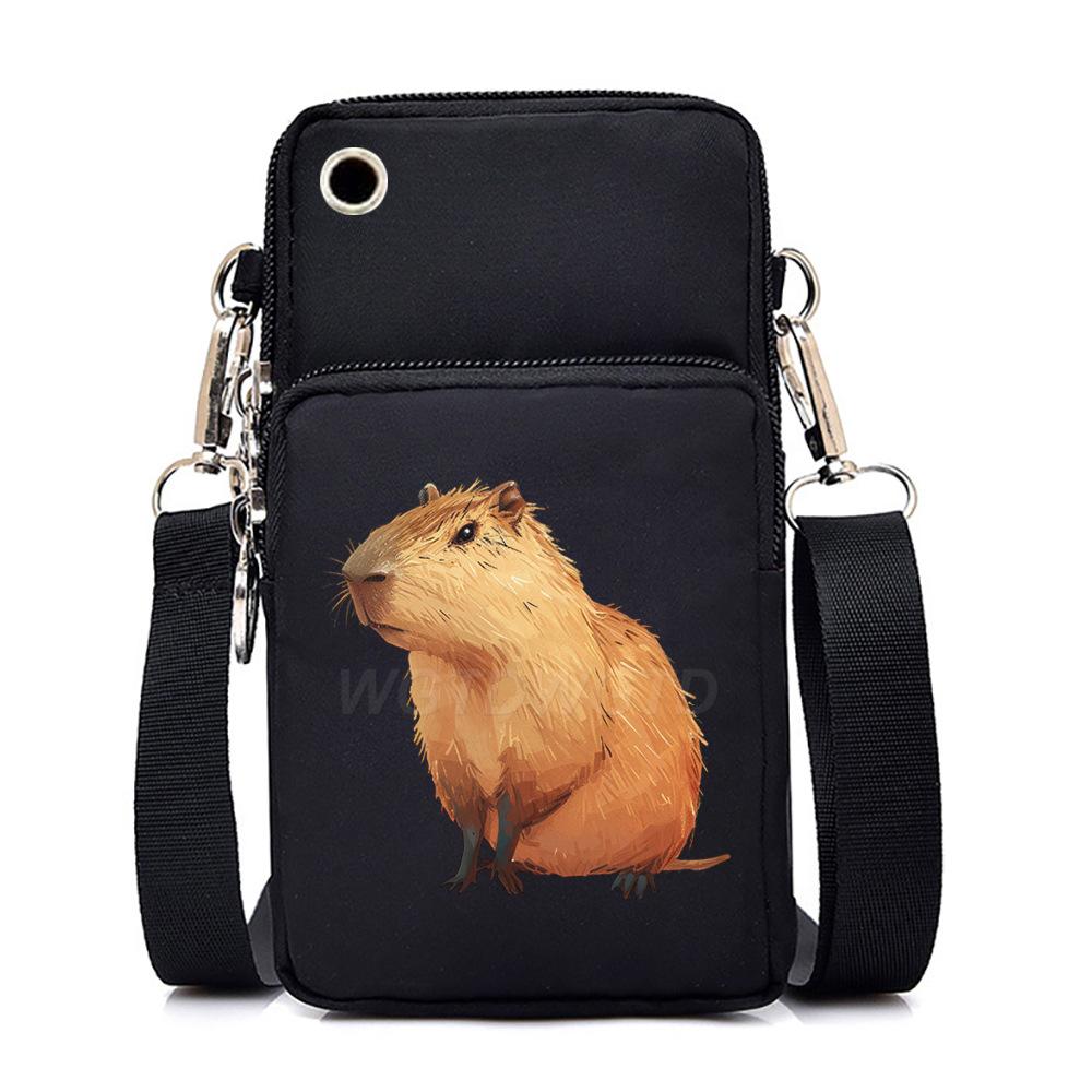 Multifunctional vertical black shoulder bag printed cartoon casual men's and women's portable mobile phone bag messenger bag