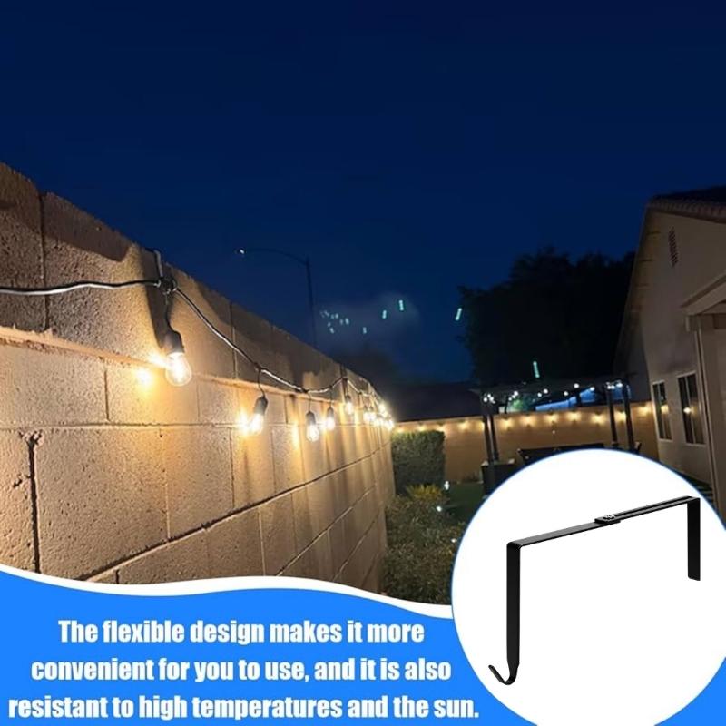 Metal String Light Hanging Hook, Outdoor Edge Hanger for Fence Rail and Balcony Wall Lighting, Garden Light Holder for Home Use Daily