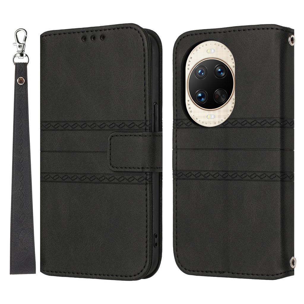 For Huawei Nova 14 Ultra 5G Case Wallet Skin-Touch Leather Imprinted Phone Cover with Wrist Strap