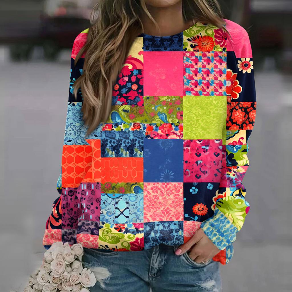 Felpa da Donna alla Moda Casual a Maniche Lunghe con Stampa Natalizia al Collo