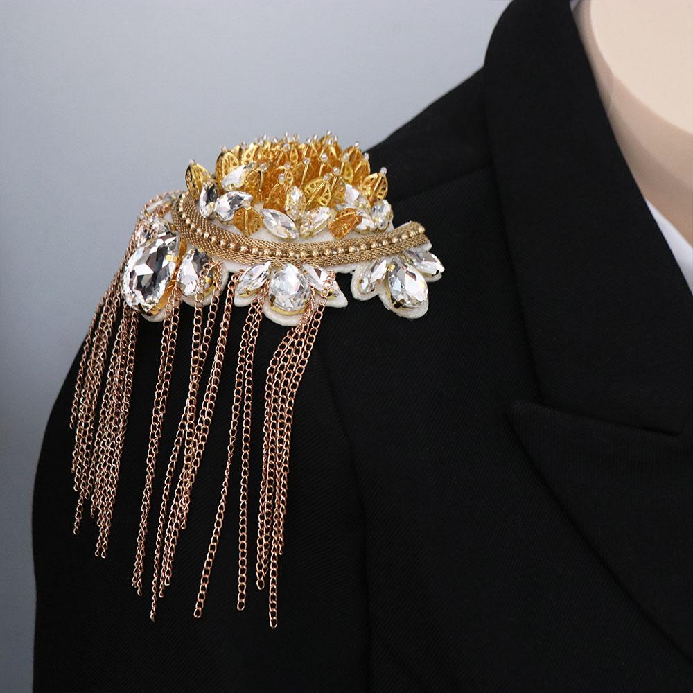 Cool Tassel Chain Epaulette Skull Jacket Vintage Brooch  Western-style clothes