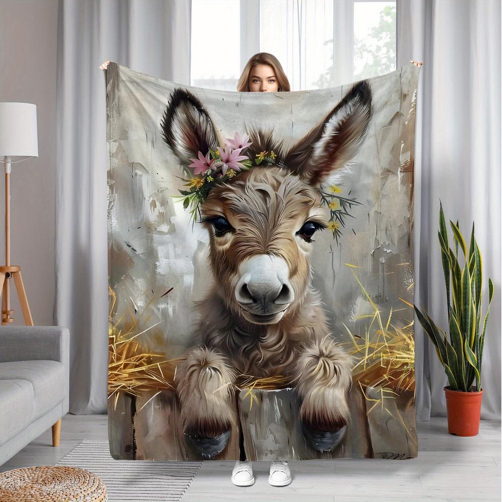 A Versatile Holiday Gift, This Modern-Style Fleece Blanket Features a Donkey Print, Offering Softness And Warmth for Winter, Suitable for Al