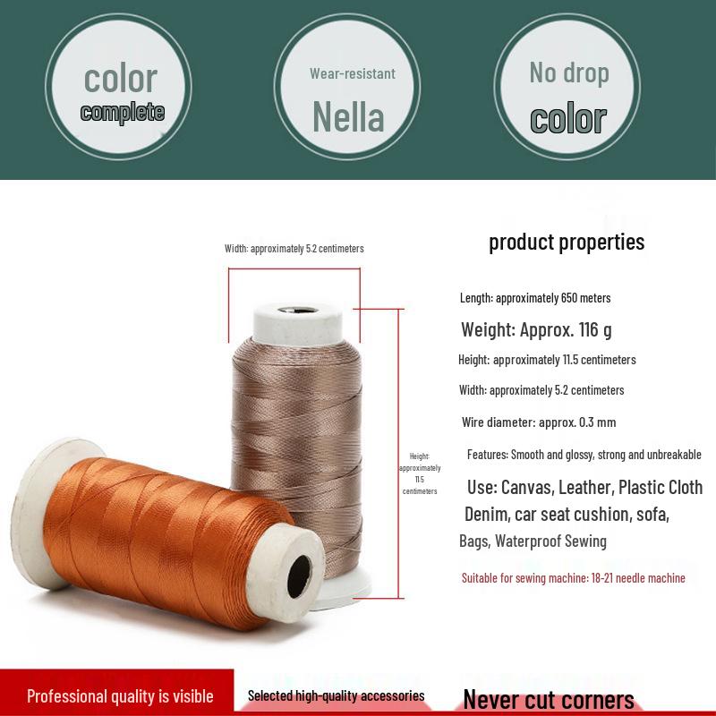 Vysoce pevná 500D 4-pramenná odolná mercerizovaná nylonová šicí nit pro kůži a péřové bundy