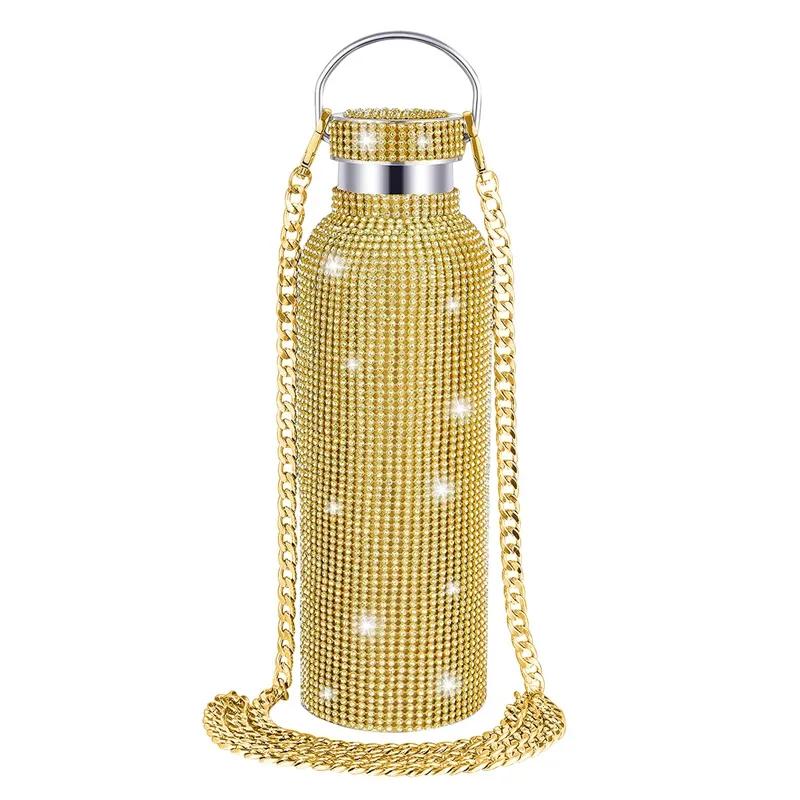 Water Bottles Thermos Portable Glitter Bottle Crossbody Stainless Steel Thermal Flask 350ml 500ml 750ml Diamond Thermos Bottles YLE031