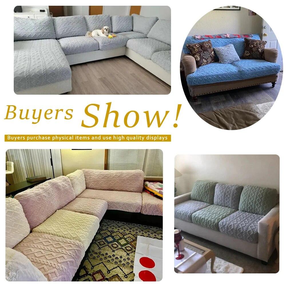 Żakardowe grube pokrowce na sofy luksusowe miękkie poszewki na poduszki na sofę elastyczna jednokolorowa Sofa narzuta na sofę salon w kształcie litery L nadający się do prania