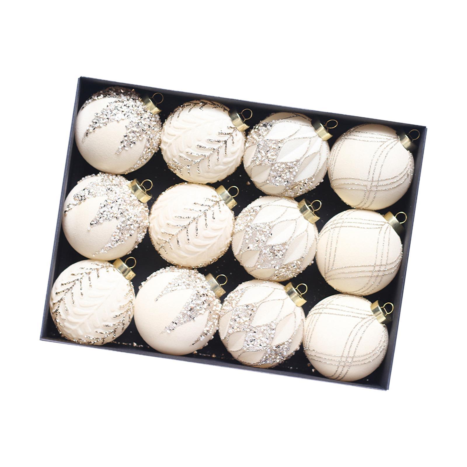 

12 Pieces Velvet Christmas Balls Christmas Decoration Decorative Flocked for білий