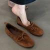 Sheepskin Version~ Retro Niche Suede Bow Round Head Loafers Women's Autumn Versatile Flat-soled Single Shoes
