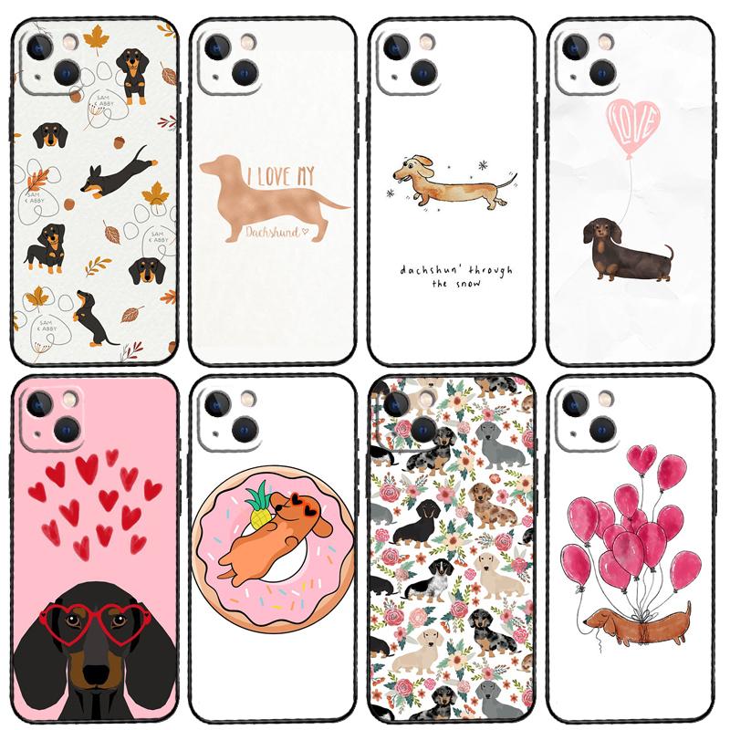 Cute Dachshund Dog Phone Case For iPhone 15 14 Plus 11 12 13 16 Pro Max Mini 7 8 X XR XS Max Cover