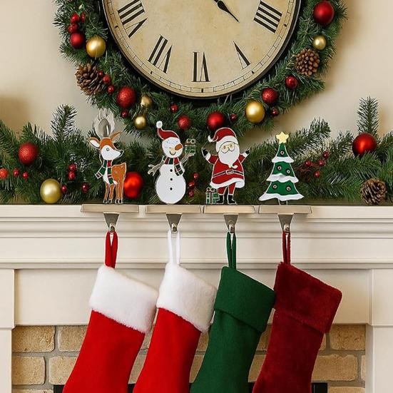 Christmas Stocking Holders for Mantel Non-Slip Heavy-Duty Metal Hooks Stable Display Stand Reindeer Santa Snowman Tree Decorations