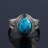 S925 Silver Vintage Ring With Natural Turquoise Stone Rings Oval and Round Shape Flower Carved Rings For Women Men