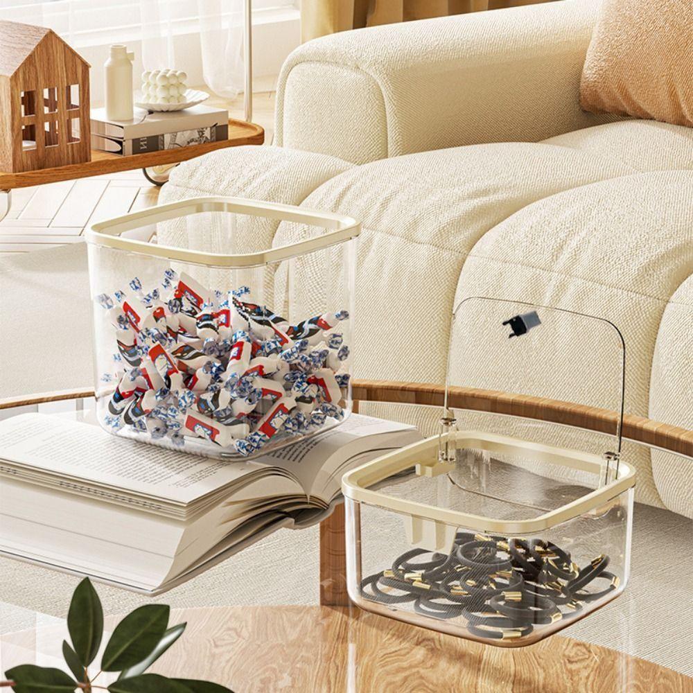 Press Type Desk Storage Box Transparent Sundries Paper Basket Useful Desktop Trash Can  Living Room