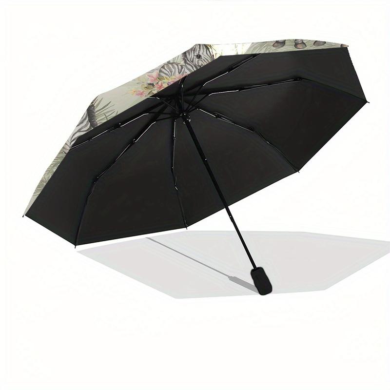 Zebra Floral Pattern Automatic Folding Umbrella 8 rib Lightweight Design, Durable Iron Frame, Compact and Portable, Perfect Gift for Birth